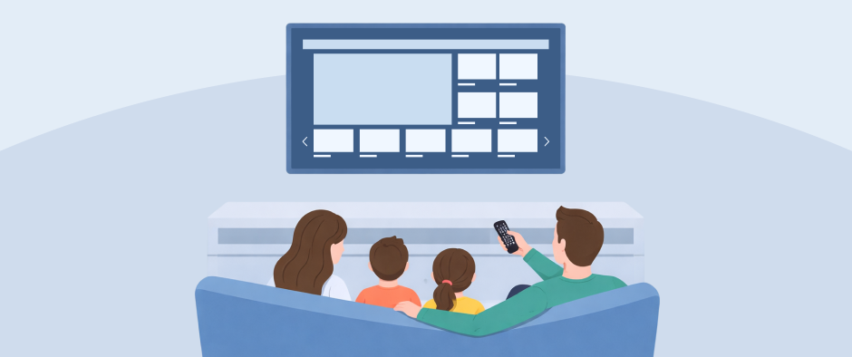 illustration of family watching CTV on couch