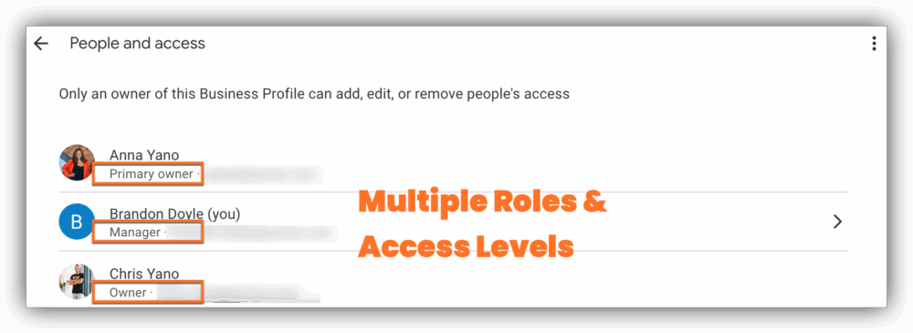 Google Business Profile access levels