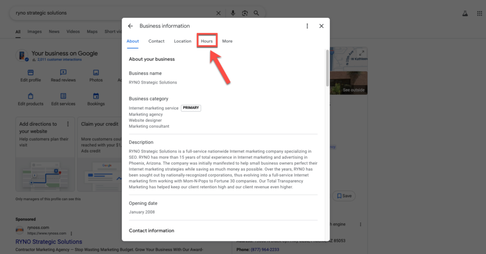 How to change your GBP business hours step 1