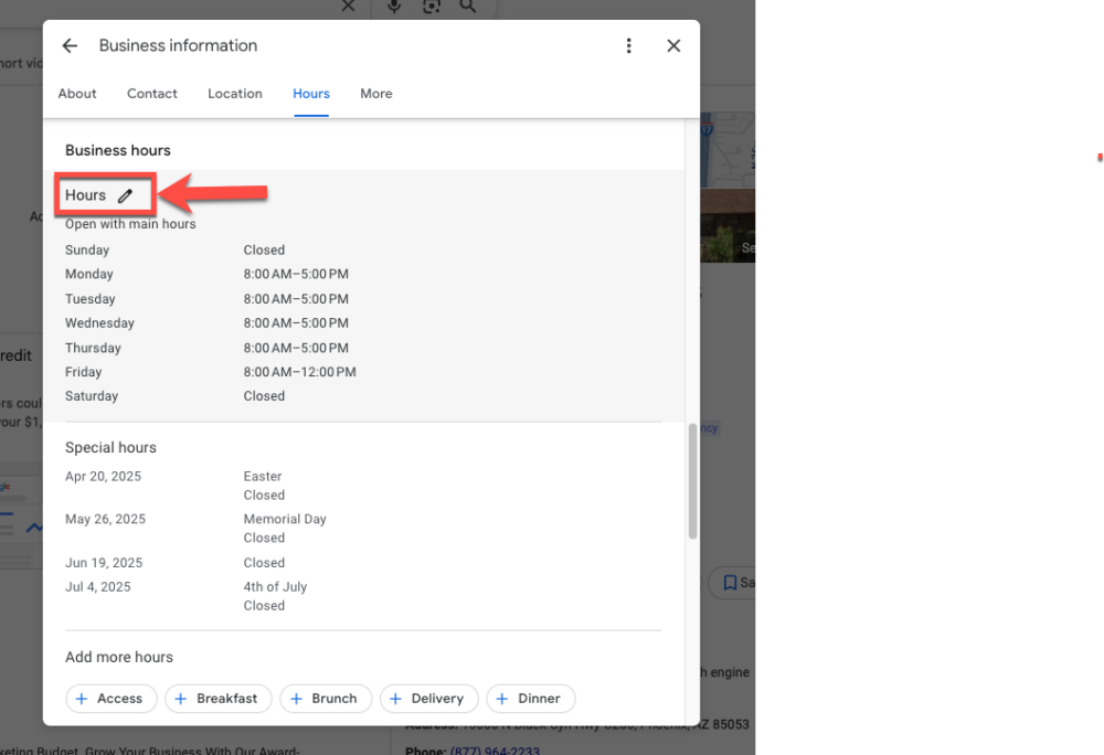 How to change your GBP business hours step 2