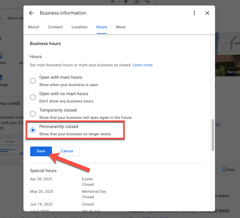 How to mark your Google Business Profile permanently closed